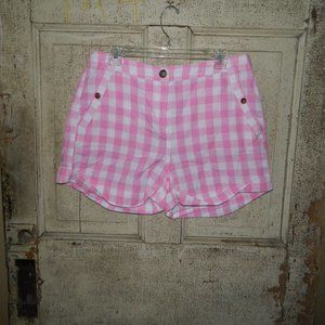 Joules Pink Plaid Linen Lydia Shorts Size 10 (K-18)